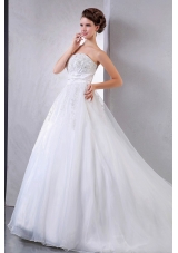 Pretty Ball Gown Wedding Dress With Appliques Chapel Train For Custom Made