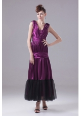 Eggplant Purple Prom Dress With Ruch and Ankle-length