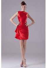 Red and Mini-length For Prom Dress With Taffeta and Bateau