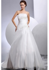 2013 Wedding Dress With Appliques A-line Court Train For Custom Made