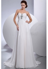 Beading Brush / Sweep Train Chiffon Wedding Dress Sweetheart Empire