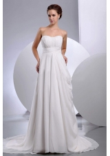 Ruched Court Train Chiffon Wedding Dress Strapless Empire