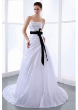 Black Sash Wedding Dress With Taffeta A-line Court Train Sweetheart