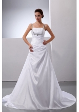 A-Line / Princess Taffeta Straps Beading Court Train Wedding Dress