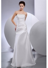 Taffeta Column Strapless Beaded Floor-length Wedding Dress