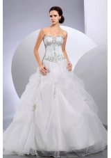 Organza Ball Gown Court Train Appliques Sweetheart Wedding Dress