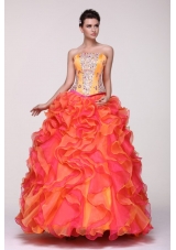 Beading and Rhinestone Strapless Multi-color Quinceanera Dress