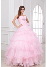 Beading and Ruffles Layered Sweetheart Quinceanera Dress in Baby Pink