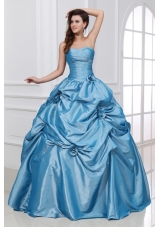 Hand Made Flowers Sweetheart Light Blue Taffeta Quinceanera Dress