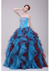 Multi-color Strapless Beaded Decorate Quinceanera Dress with Ruffles