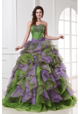 Organza Sweetheart Beading and Ruffles Quinceanera Dress in Multi-color