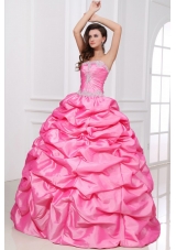 Strapless Appliques and Pick-ups Quinceanera Dress in Rose Pink