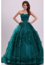 Sweetheart Olive Green Tulle Beading and Ruffles Quinceanera Dress