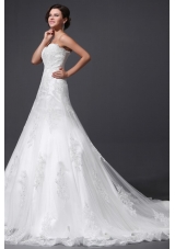 A-Line Sweetheart Appliques and Lace Wedding Dress with Court Train