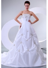 A-Line Sweetheart Court Train Beading Taffeta Wedding Dress with Lace Up