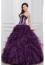 Appliques and Ruffles Sweetheart Dark Purple Quinceanera Dress