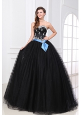 Black Sweetheart Appliques Organza Quinceanera Dress for 2014 Spring