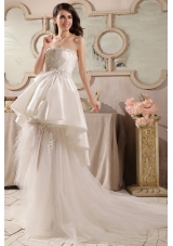 Cute A-Line Strapless Beading Tulle Wedding Dress with Court Train
