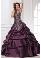 Dark Purple Sweetheart Appliques with Beading Quinceanera Dress