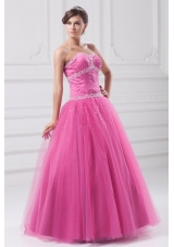 Hot Pink Sweetheart Beaded Decorate Tulle Quinceanera Dress