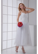 Simple Spaghetti Straps Ankle-length A-line Wedding Dress with Ruches
