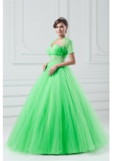 Spring Green Sweetheart Beaded Decorate Quinceanera Dress in Long