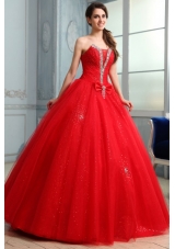 Strapless Beaded Decorate Fill Length Quinceanera Dress in Red 204.69
