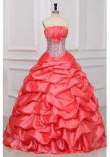 Watermelon Strapless Sequins and Pick-ups Taffeta Quinceanera  Dress