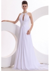 A-line Chiffon Scoop Appliques Sweet Train Wedding Dress