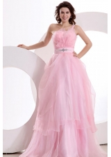 A-line One Shoulder 2014 Organza Pretty Floor-length Beading Prom Dress