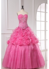 Appliques and Rolling Flowers Organza Rose Pink Quinceanera Dress