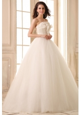 Beaded Decorate Bodice Strapless Ball Gown Tulle Wedding Dress