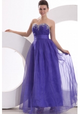 Beautiful Purple Empire Sweetheart Floor-length Tulle Prom Dress with Beading