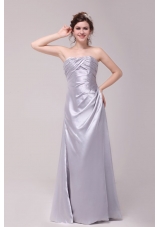 Column Strapless Ruching Taffeta Grey Prom Dresses With Floor-length