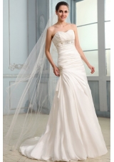 Column Sweetheart Beaded Decorate Taffeta Sweep Train Wedding Dress