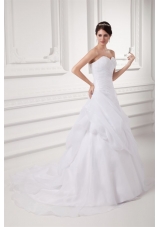 Court Train Elegant A-line Sweetheart Wedding Dress with Pick-ups