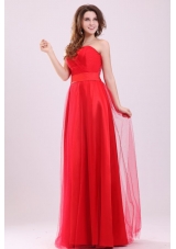 Cute Empire Sweetheart Red Floor-length Tulle Prom Dress with Ruching