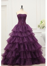 Dark Purple Strapless Beading and Ruffles Layered Quinceanera Dress