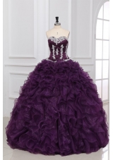 Dark Purple Sweetheart Quinceanera Dress with Appliques and Ruffles