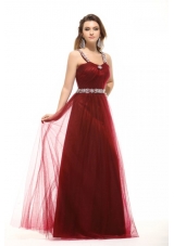 Inexpensive Empire Square Tulle 2014 Long Prom Dress with Beading