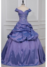 Lavender Off The Shoulder Beading and Flowers Quinceanera Dress