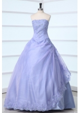 Lavender Strapless Appliques Decorate Quinceanera Dress for Sweet 16