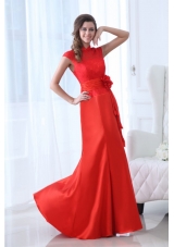 Modern Column Red Floor-length Lace Prom Dress with High Neck