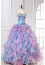 Multi-color Sweetheart Long Beading and Ruffles Quinceanera Dress