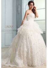 One Shoulder Ball Gown Beading and Appliques Organza Wedding Dress