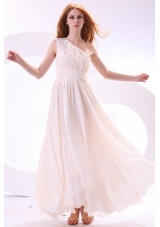 One Shoulder Beaded Decorate Bodice Empire Chiffon Wedding Dress