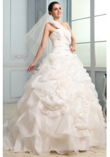 One Shoulder Beading and Laciness Court Train Wedding Dress