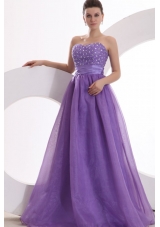 Princes Sweetheart Organza Purple Lace Up Floor-length Prom Dress with Beading