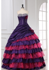 Red and Purple Sweetheart Beading and Ruffles Layered Quinceanera Dress