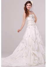 Strapless A-line Appliques and Pick-ups Taffeta Wedding Dress